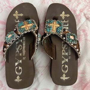 Women's Brown and Turquoise Sandals